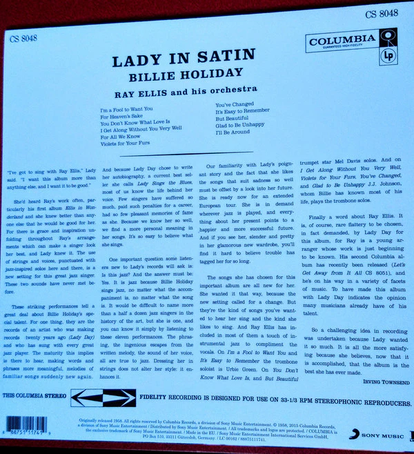 Billie Holiday With Ray Ellis And His Orchestra - Lady In Satin (LP, Album, RE, 180) (M / M) - Image 2