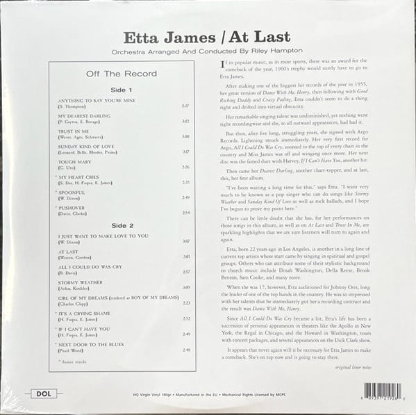 Etta James - At Last! (LP, Album, RE, 180) (M / M) - Image 2