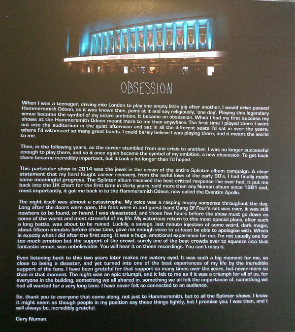 Gary Numan - Obsession (Live At The Hammersmith Eventim Apollo) (3xLP, Album) (M / NM or M-) - Image 4