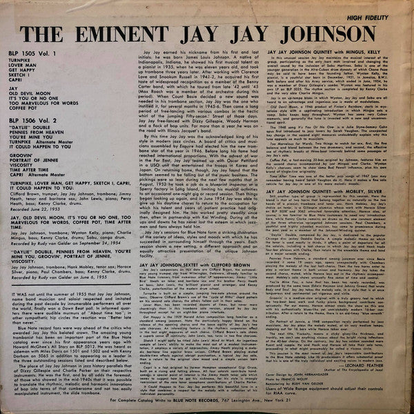 J.J. Johnson - The Eminent Jay Jay Johnson Volume 2 (LP, Comp, Mono, RE, RM) (VG+ / VG) - Image 2