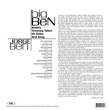 Jorge Ben - Big Ben (Brazil's Towering Talent Of Guitar And Song) (LP, Album, RE, 180) (M / M) - Image 2