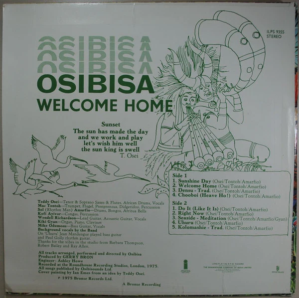 Osibisa - Welcome Home (LP, Album) (VG+ / VG) - Image 2
