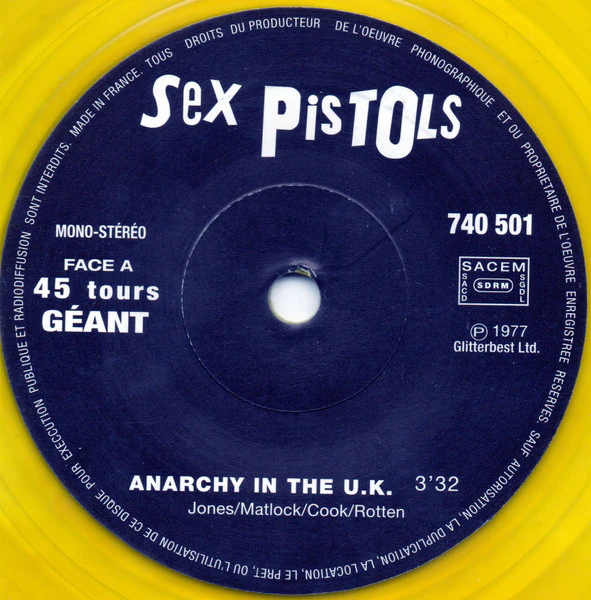 Sex Pistols - Anarchy In The UK (7", RE, Yel) (VG+ / VG+) - Image 3