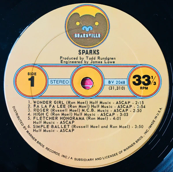 Sparks - Sparks (LP, Album, RE, Pit) (VG+ / VG+) - Image 5