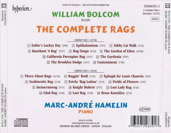 William Bolcom, Marc-André Hamelin - The Complete Rags (2xCD, Album) (NM or M- / NM or M-) - Image 2